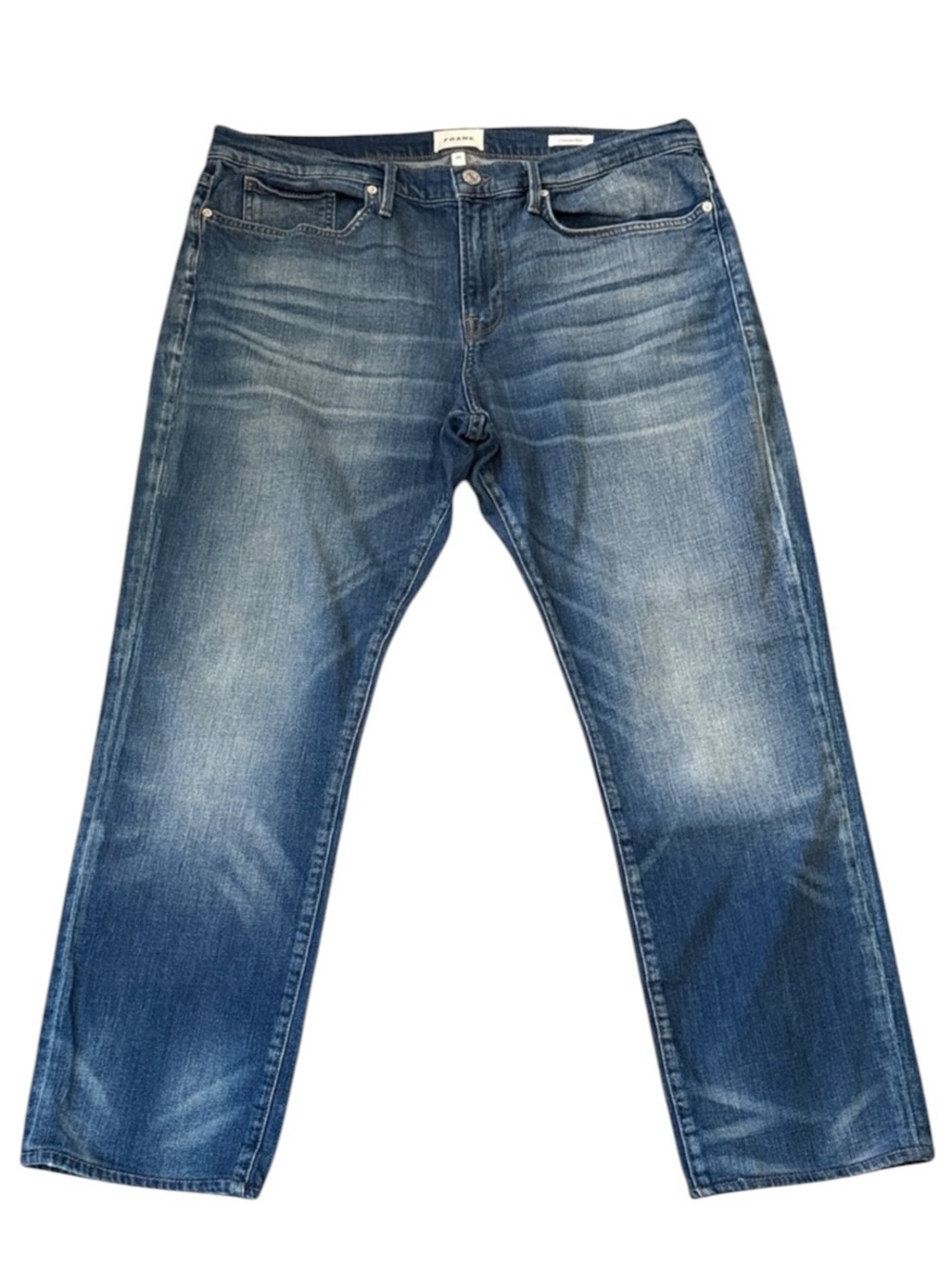 FRAME L’Homme Slim Jeans 38 Fits 36x30 Medium Wash Whiskered Stretch Denim